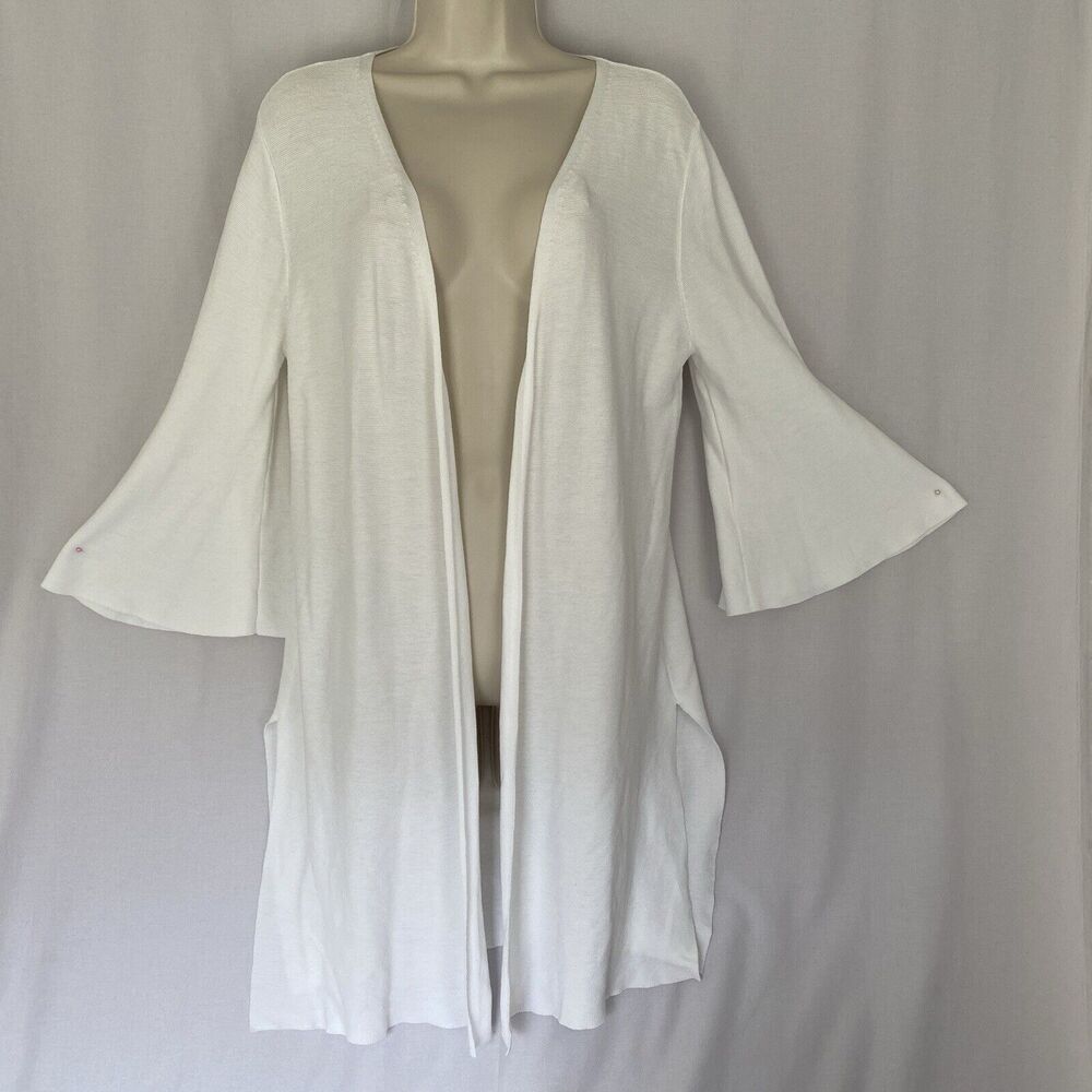 Hilary Radley Katherine Barclay Cardigan Sweater Womens Medium White Bell Sleeve